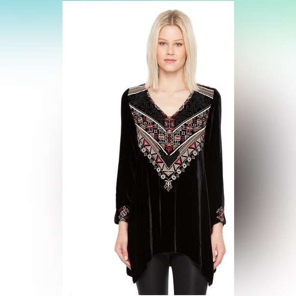 JWLA Velvet Embroidered Silk Blend Tunic Top - Picture 4 of 14